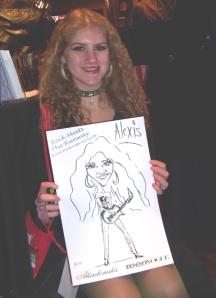 Event guest with her complimentary caricature